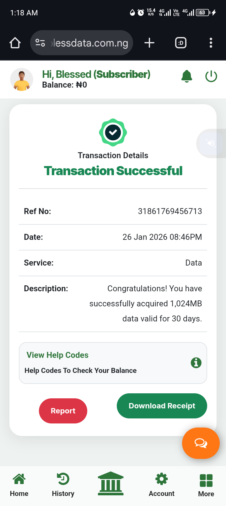 BlessData Successful Transaction