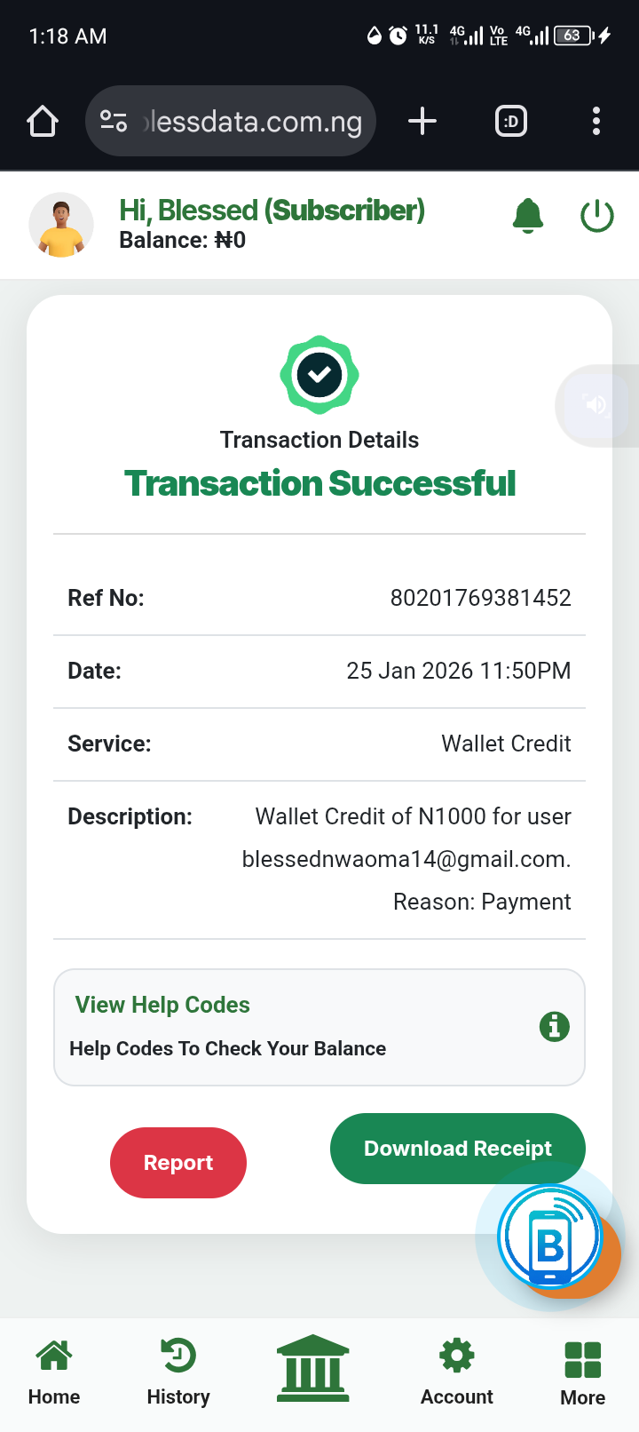 BlessData Successful Transaction