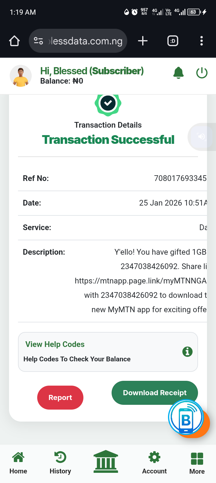 BlessData Successful Transaction