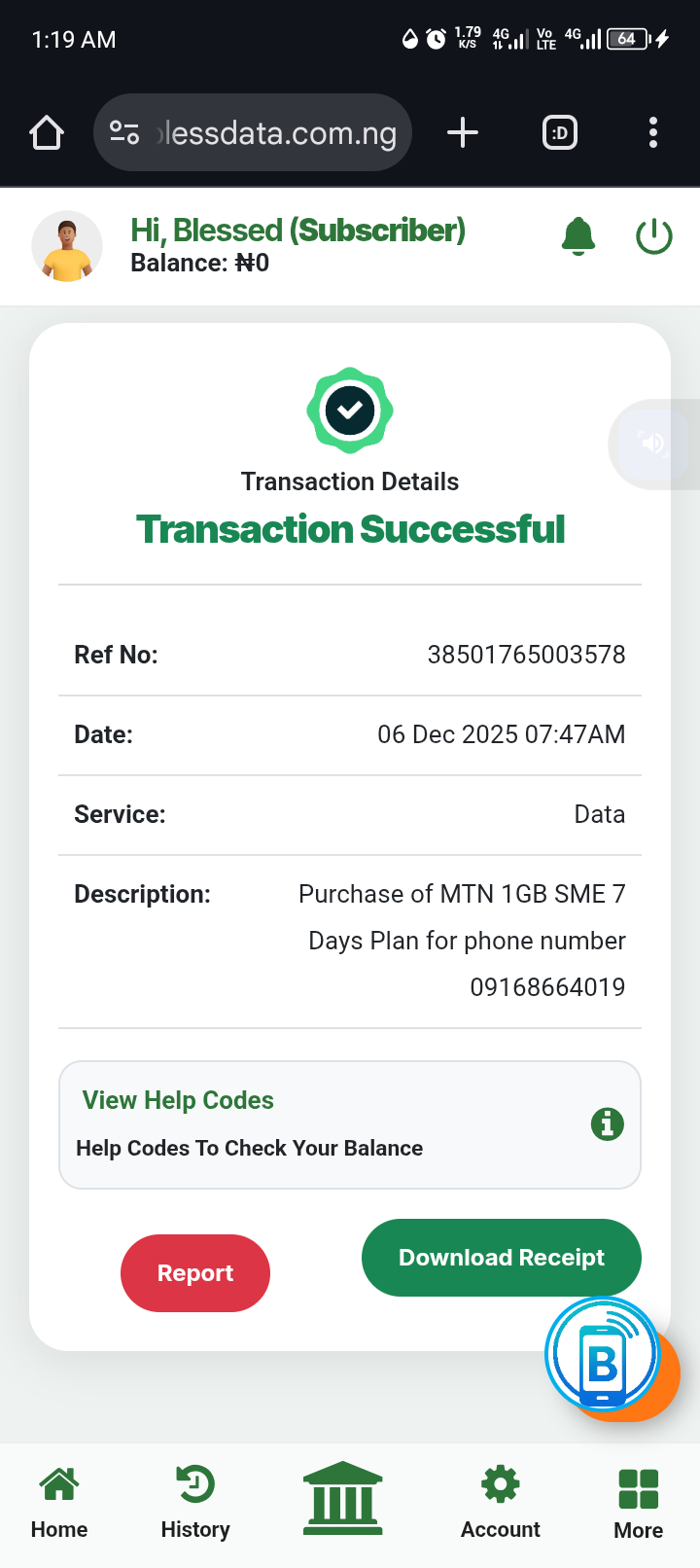 BlessData Successful Transaction