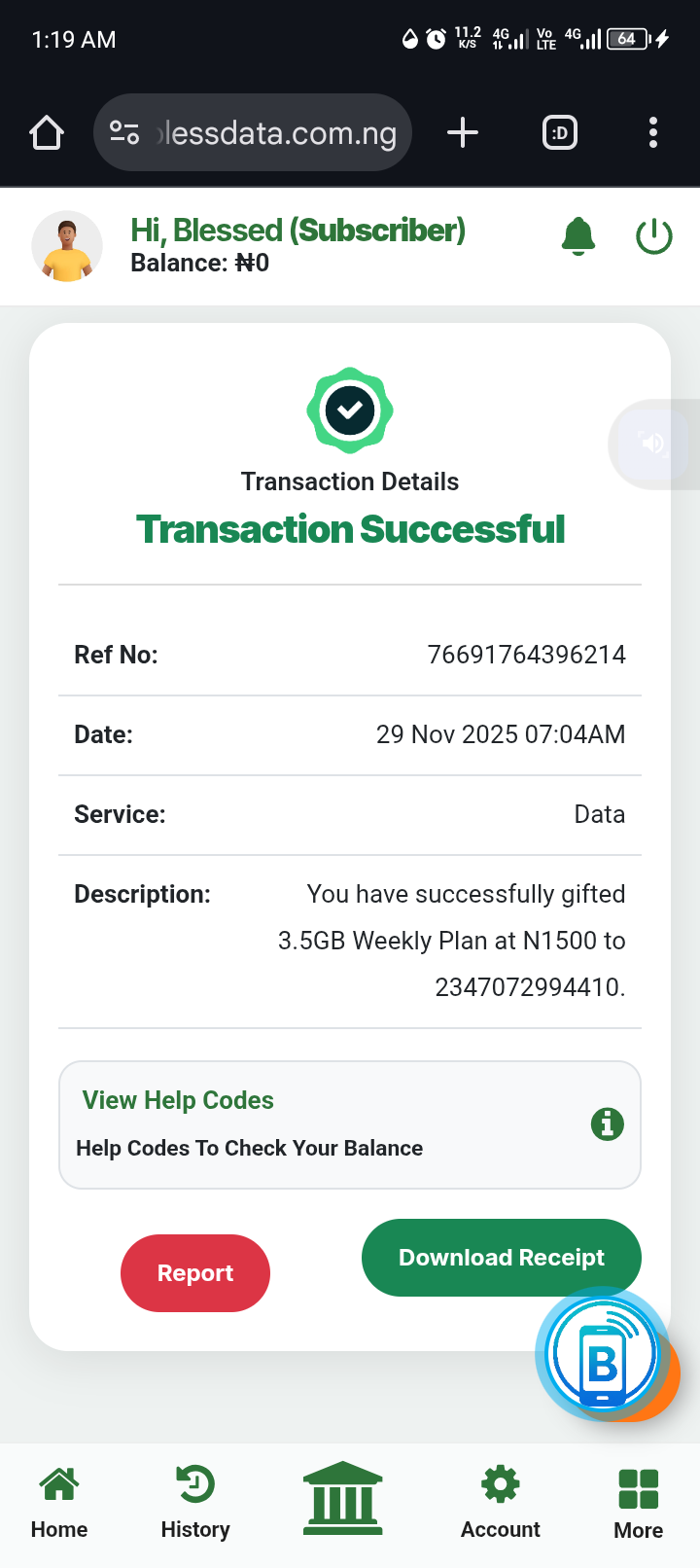 BlessData Successful Transaction